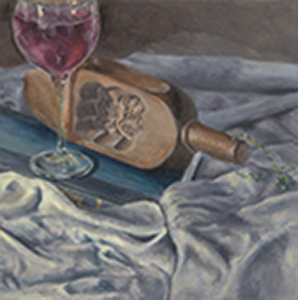 Image of Muireann Tran oil painting, Mooncakes and Wine.