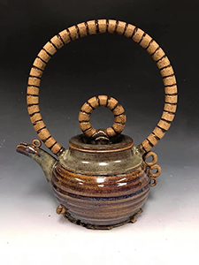 Image of Andrew Fitzsimmons' Circled Teapot, Stoneware with Wood Stain