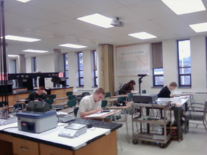 Students taking a test at their desks