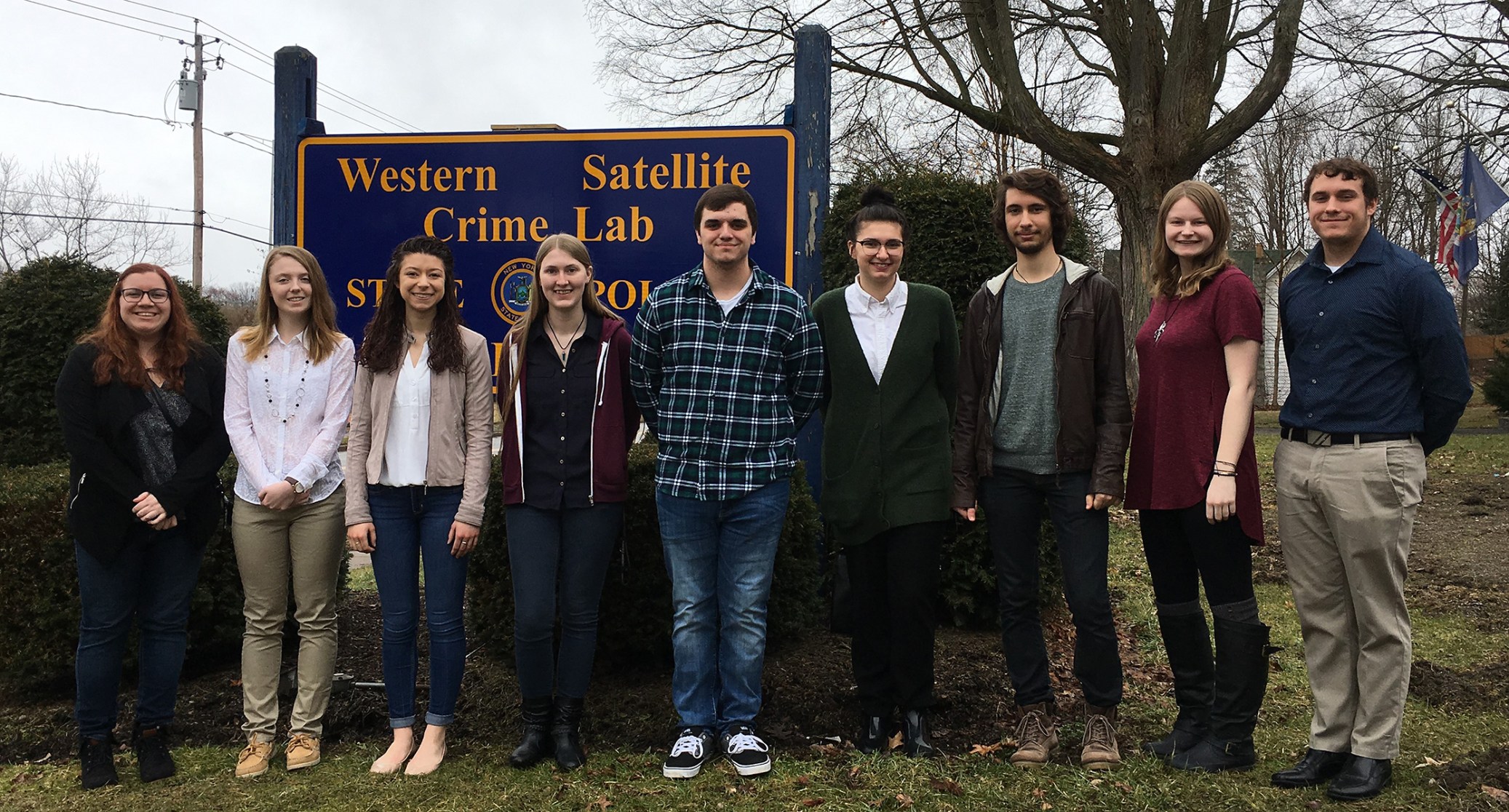 Students in front of the Western Satellite Crime Lab