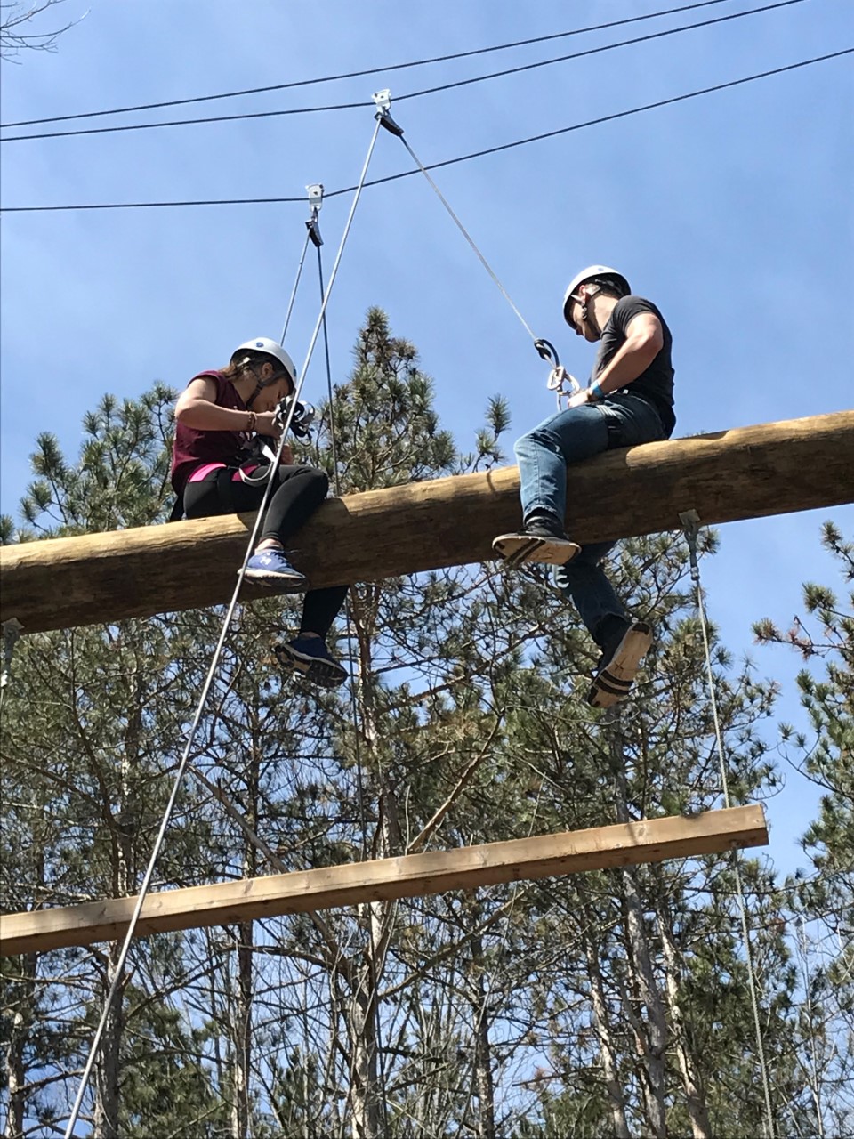 Students on high ropes course